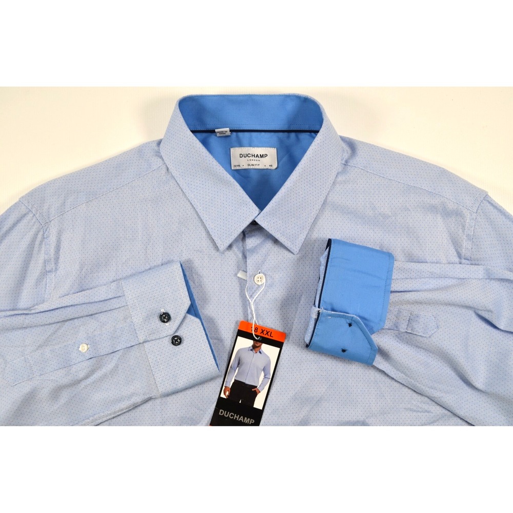 Nwt Duchamp Slim Fit Blue Cotton Stretch Shirt Mens XXL Long Sleeve Button Front